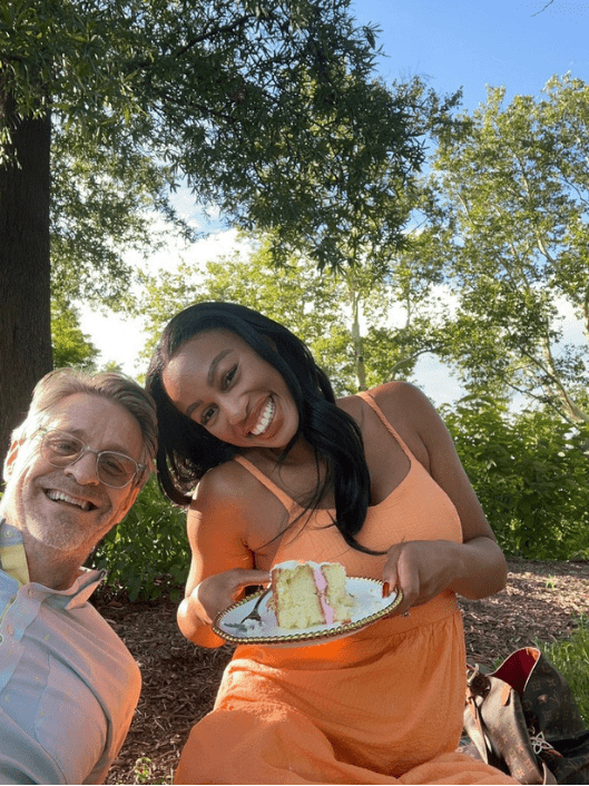 Leah and Cameron with gender reveal cake